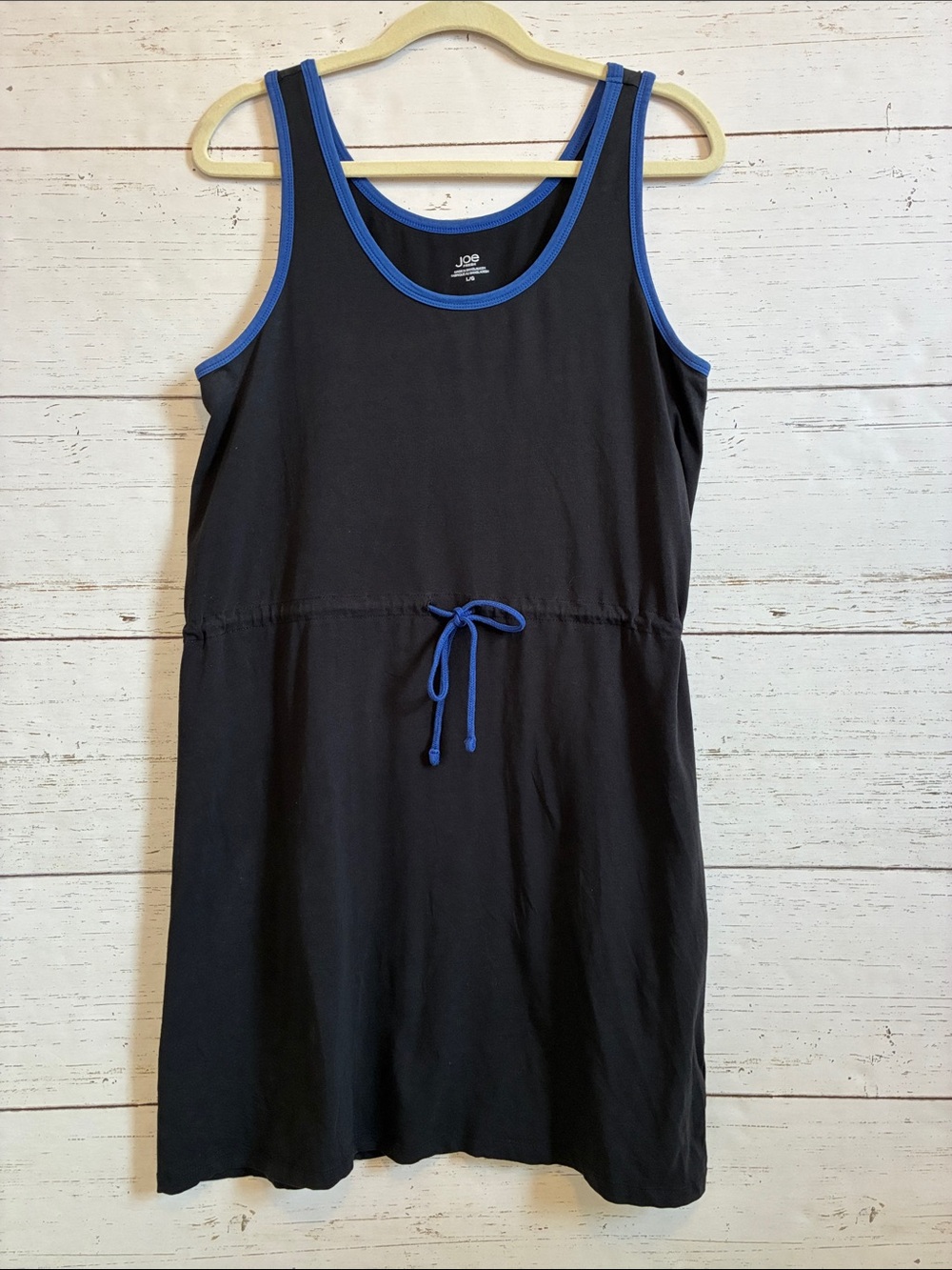 Joe Fresh Black Sleeveless  Drawstring  Tank Dress w/Blue Trim, size L